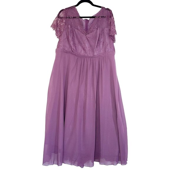 FlyCurvy Dresses & Skirts - Purple Lace & Chiffon Short Sleeve Formal Dress Womens Fit & Flare Style NWT